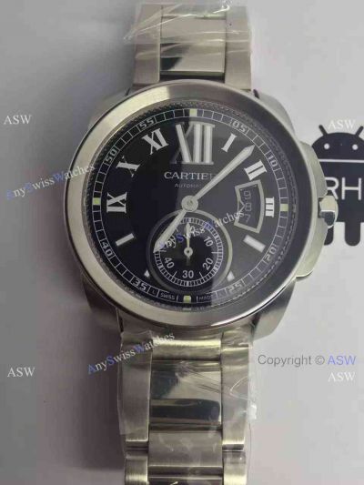 Replica Swiss Cartier Calibre Watch SS Black Dial